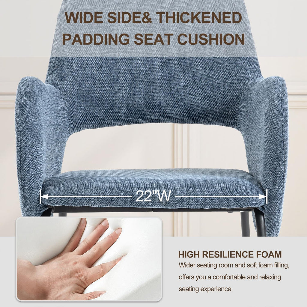 Mid-Century Modern Dining Chair, Upholstered Single Chair with Armrests, 350 lbs Weight Capacity, 22" Wide Seat, Chenille Fabric, Ergonomic Back Support for Kitchen/Dining Room/Cafe/Resturant