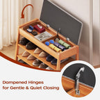 PARTPHONER Shoe Rack Bench with Storage, 2-Tier Solid Wood Entryway Bench with Cotton-Linen Cushion, Multipurpose Storage Organizer Bench for Bedroom, Hallway, Living Room, 31.5”