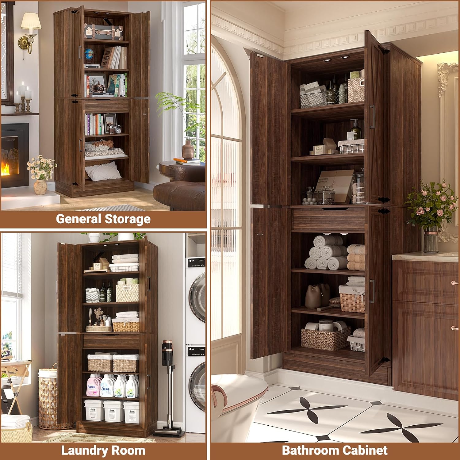 Unikito 71" Tall Farmhouse Kitchen Pantry Storage Cabinet with Barn Doors | Storage Drawer, Adjustable Shelves, Wooden Storage Cupboard, Versatile for Kitchen, Dining Room, Bathroom, Utility Room