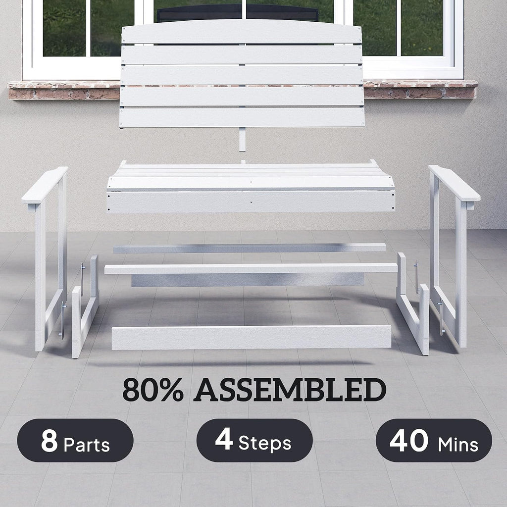 Outsunny 2-Person Outdoor Glider Bench HDPE Weather Resistant White | Patio Double Swing Glider Rocking Chair Loveseat, with Armrests, Slatted Seat and Backrest, for Backyard Garden Porch