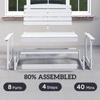 Outsunny 2-Person Outdoor Glider Bench HDPE Weather Resistant White | Patio Double Swing Glider Rocking Chair Loveseat, with Armrests, Slatted Seat and Backrest, for Backyard Garden Porch