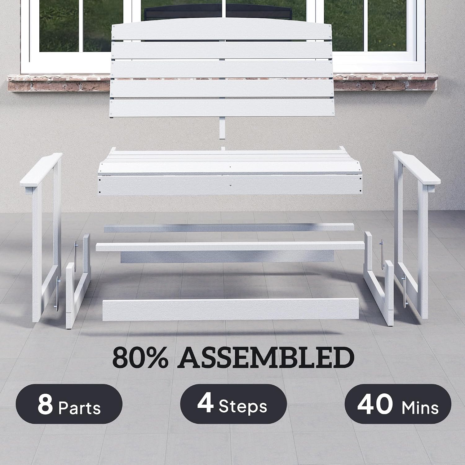 Outsunny 2-Person Outdoor Glider Bench HDPE Weather Resistant White | Patio Double Swing Glider Rocking Chair Loveseat, with Armrests, Slatted Seat and Backrest, for Backyard Garden Porch