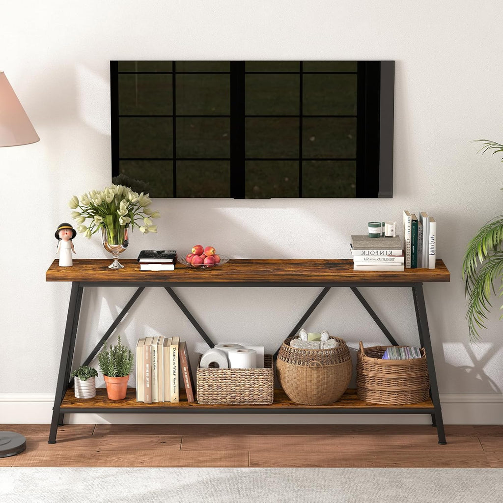Rovibek 70.9 Inches Extra Long Sofa Table Narrow - Extra Long Console Table Behind Couch with X-Shaped Support, Industrial Long Entry Sofa Console Table Grey for Living Room