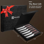 PAUDIN Steak Knives Set of 6, Kitchen Steak Knife 4.5 Inch, High Carbon Stainless Steel Steak Knives, Serrated Steak Knife with Pakkawood Handle, Dinner Knives with Gift Box