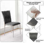 Velvet Dining Chairs Set of 4, Modern Upholstered Kitchen Chairs with Silver Metal Legs, Woven Velvet Fabric and High Back, Dirt Resistance, Easy to Assemble, for Home, Living Room - Dark Grey