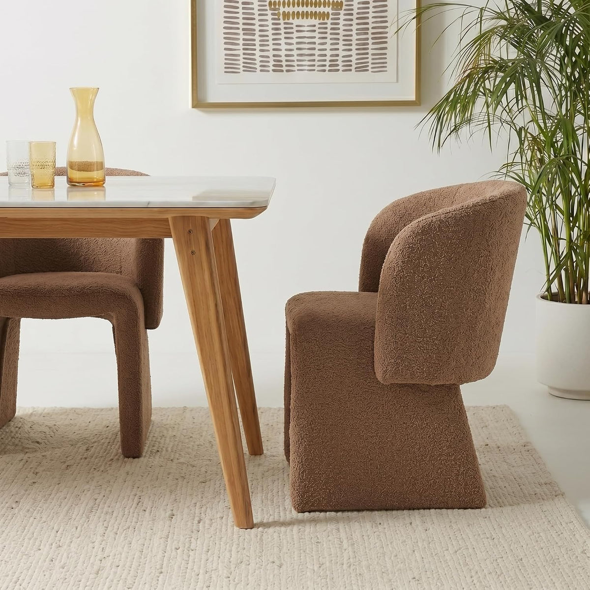 NORDICANA Barrel Dining Room Chairs with Arms, Faux Fur Accent Chairs Set of 2, for Kitchen, Living Room, Upholstered Armchairs, Brown