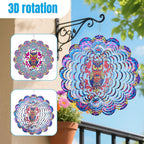 Wind Spinners Outdoor, Owl Metal 3D Hanging Garden Decor, 12-inch Stainless Steel Wind Spinner with Tail Spinner, Wind Sculptures for Patio Lawn Yard, Ornament Gift for Women/Men