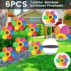 6PCS Sunflower Wind Spinners with Stakes 14" W x 29" H Wind Spinners Lawn Pinwheel Rainbow Windmill Outdoor Pinwheels for Yard Decoration（Rainbowcolors）