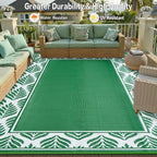 Outdoor Plastic Rug 6'x9' Waterproof Camping Carpet Outside Area Rug Reversible Green Rugs for RV Deck Entryance Porch Picnic Balcony Beach