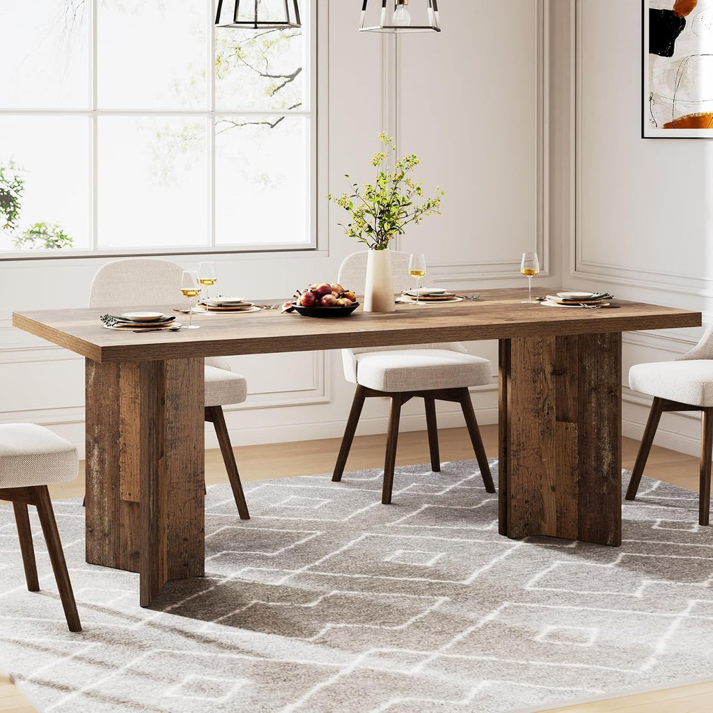 Tribesigns 63-inch Dining Table for 4-6, Farmhouse Kitchen Table with Large Tabletop, Rectangular Dinner Eating Table for Dining Room, Living Room, Kitchen, Distressed Brown