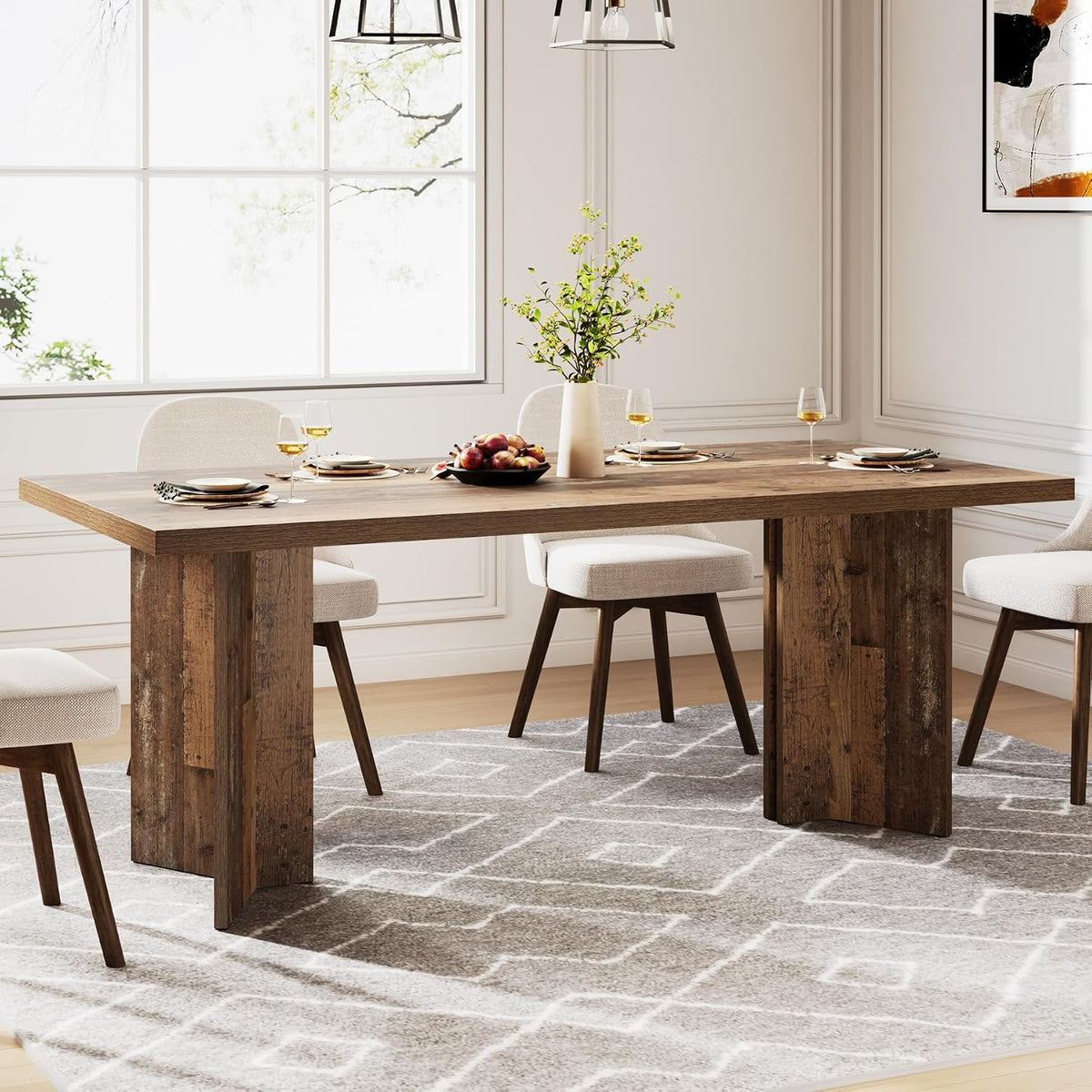 Tribesigns 63-inch Dining Table for 4-6, Farmhouse Kitchen Table with Large Tabletop, Rectangular Dinner Eating Table for Dining Room, Living Room, Kitchen, Distressed Brown