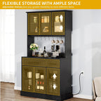 DWVO Kitchen Pantry Storage Cabinet with Microwave Stand, 71'' Tall Kitchen Hutch Cabinets with Power Outlet, Modern Food Pantry Hutch with Drawers ＆ Shelves for Home, Pack of 1, Black | 71" Tall Kitchen Hutch Cabinets with Power Outlet, Modern Food