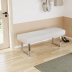 JIEXI 45.3" Upholstered PU Leather Bedroom Bench Footstool with Metal Legs | Sturdy Silver Plated Chrome Legs, Padded Seat, Space Saver, for Bedroom Entryway Living Room Window