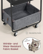 VASAGLE LILEA Collection - Storage Cart with Fabric Basket, 3-Tier Rolling Utility Cart with Wheels and Shelves, for Living Room Bedroom Kitchen, Ebony Black and Slate Gray ULRC001BE02