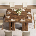 LITTLE TREE Wooden Square Dining Table 4 Sets, 31.5" Farmhouse Kitchen Table with Heavy-Duty Pedestal Base, Dinner Furniture for Dining Room, Living Room, Kitchen (1, Rustic Brown)