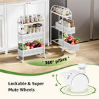 KINGRACK 3 Tier Slim Rolling Cart with Drawer, Metal Utility Storage Cart | 2 Pull-out Baskets, Lockable Wheels, Narrow Space Trolley Organizer for Bathroom, Kitchen, Office, Dorm, Laundry Room, White