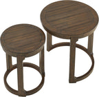 WILLIAMSPACE 24" Round Nesting Coffee Table Set of 2, Solid Wood Coffee Tables Mid Century Rustic Farmhouse Side End Tea Table for Living Room, Apartment (Drak Brown)