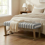 VKNOW 41" Upholstered Entryway Bench, End of Bed Bench with Cushion and Rubber Wood, Kitchen Dining Bench, Striped Bench for Dining Table, Bedroom, Living Room, Grey