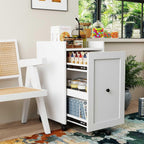 Sliding Pantry Organizer Cabinet with Wheels, 3 Tier Pull Out Snack Storage Rack for Kitchen, Bathroom, Laundry Room, White Mobile Food Organizer with Door & Shelves