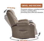 Ketaiyou Rocker Swivel Recliner Chair for Adults, Overstuffed Manual Recliner Glider with Massage and Heat, Comfy Soft Fabric Living Room Reclining Sofa Chair (Coffee2)