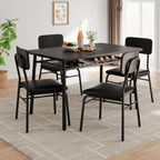 GarveeHome Dining Table Set for 4 with Storage Rack, Black | 5-Piece Kitchen Table and Upholstered Chairs, Wood Tabletop, Heavy-Duty Metel Frame, for Small Space, Apartment, Kitchen Room