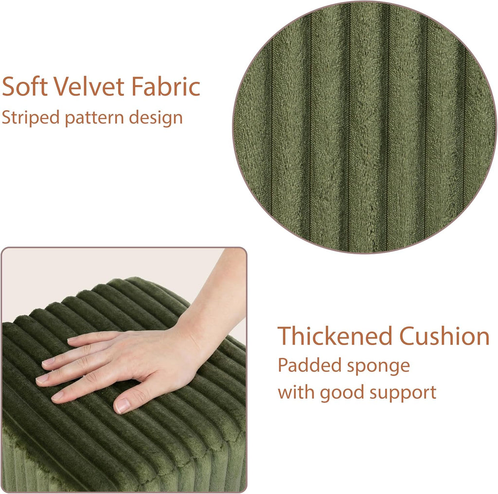 Modern Square Vanity Stools, Small Striped Pattern Ottoman, Cute Velvet Foot Stool, Tufted Fabric Footrest, Upholstered Vanity Chair, Stool for Makeup, Bedroom, Living Room(2, Square-Dark Green)