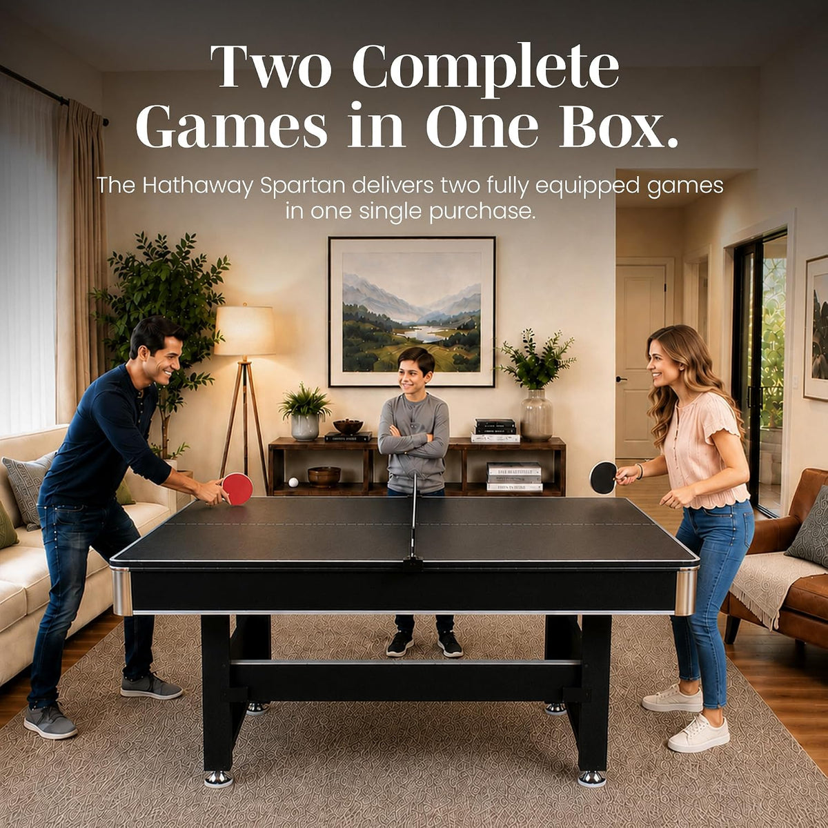 Hathaway Spartan 6 Ft Pool Table, with Ping Pong Multi Game Combo Tables for Family Recreation Game Rooms - Includes Billiard Balls, Cues, Paddles, Brush & More