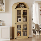 GAOMON 72" Tall Arched Kitchen Pantry Cabinet, Modern Farmhouse Arched Storage Cabinet with Glass Doors, Versatile Cupboard for Kitchen, Dining Room, Living Room, Office and Bathroom, Natural