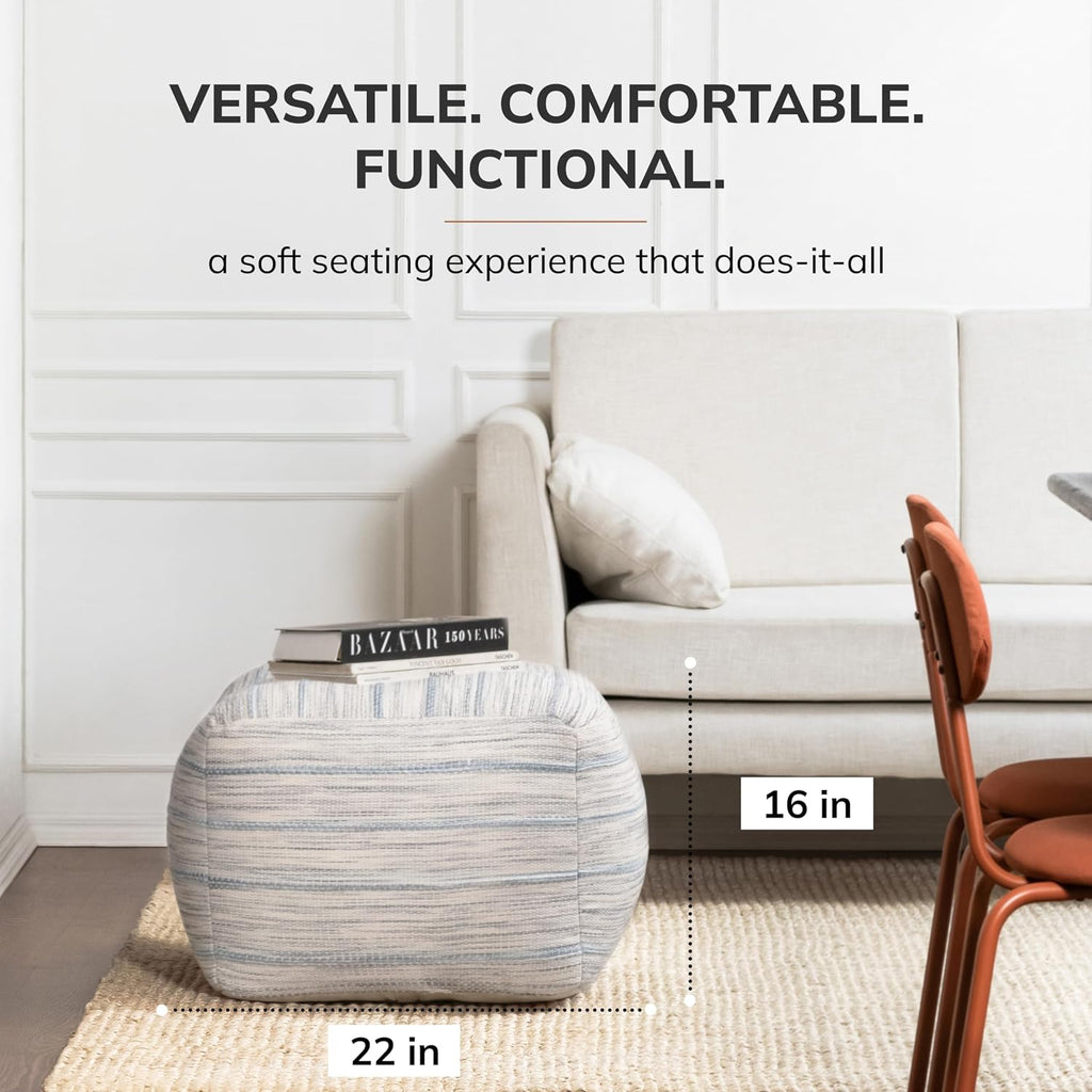 Anji Mountain 16" H x 22" W Handmade Pouf Ottoman for Living Room & Couch | Soft & Fluffy Ottoman Pouf, Lightweight, Decorative Floor Pouf Seating for Bedroom & Home Décor Accent, Joya Gray