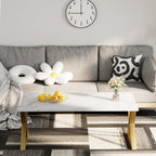 Wolawu Coffee Table Living Room Table White Center Table, Modern Faux Marble Rectangular Tea Tables with Sturdy Gold Metal Frame,Industrial Wooden Coffee Table for Bedroom Home Office