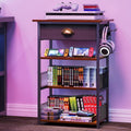 Hongtamoya 4-Tier AV Media Stand with Drawer, Gaming Console Shelf | Audio Rack Tower with 2 Hooks for PS5, Xbox, Switch, DVD Player, Record Player, Projector and TV Accessories Storage