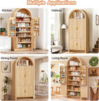 PRETZI 71" Arched Cabinet with Doors, Tall Arched Kitchen Pantry Storage Cabinet and Adjustable Shelves, Modern Fluted Natural Wood Cupboard for Kitchen, Dining Room, Bathroom