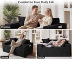 61” Loveseat Sofa, Comfy Corduroy Couch with Cup Holders & Storage Pockets, Deep Seat 2-Seater Cloud Couches for Small Space Living Room No Assembly Required, Black