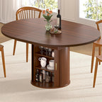 DHH 47"-63" Extendable Round Dining Table for 4–8 with Storage, Mid Century Modern Farmhouse Wood Oval Dinner Table with Pedestal Base for Kitchen, Living Room (Walnut)