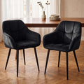 Modern Black Velvet Dining Chairs Set of 2, Upholstered Tufted Side Chairs with Arms, Black Metal Legs, Accent Arm Chairs for Kitchen, Dining Room, Living Room (Black)