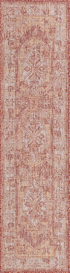 Unique Loom Outdoor Traditional Collection Area Rug - Valeria (2' x 8' Runner, Rust Red/ Ivory)