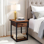 Claremont Rustic Solid Wood End Table with Drawer and Shelf – Farmhouse Accent or Nightstand with Natural Knots, Rough-Hewn Edges for Living Room or Bedroom by Alaterre Furniture (Dark Brown)