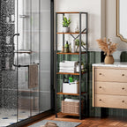 Furologee 6 Tier Tall Bookshelf, Industrial Narrow Bookcase, Display Standing Shelf Units, Metal and Wood Storage Rack Organizer for Living Room, Home Office, Entryway, Kitchen, Rustic Brown