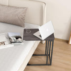 Yusong C Shaped End Table - Slide Under Sofa Couch Bed, Small Table for Small Spaces, Skinny Overbed, Coffee Drink Snack Table for Living Room, Grey Oak