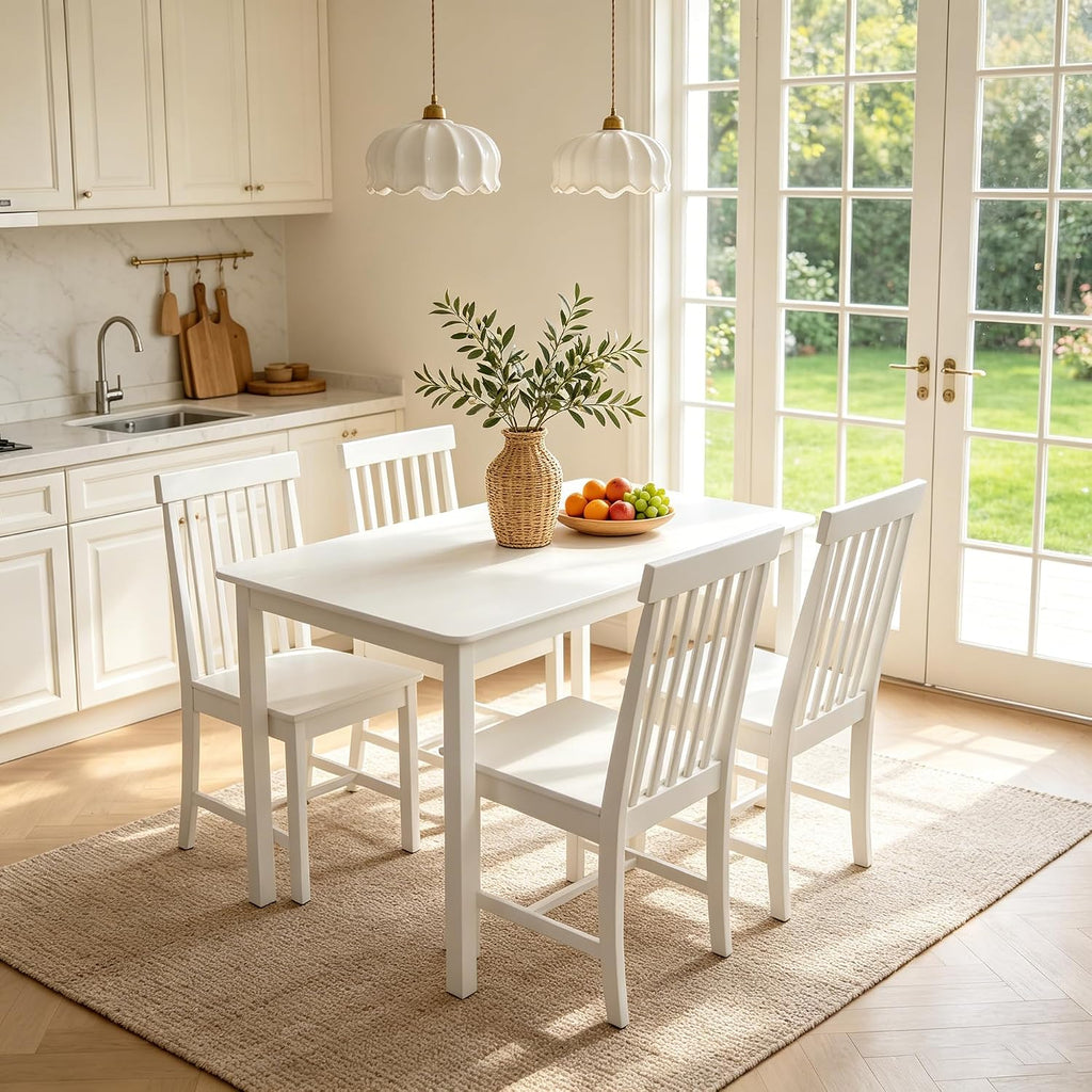 DUHOME 5-Piece Solid Wood Dining Table Set for 4, Farmhouse Kitchen Table Chairs Set of 4,Table and 4 Chairs Set for Small Space&Apartment, Dining Room, Breakfast Nook,White