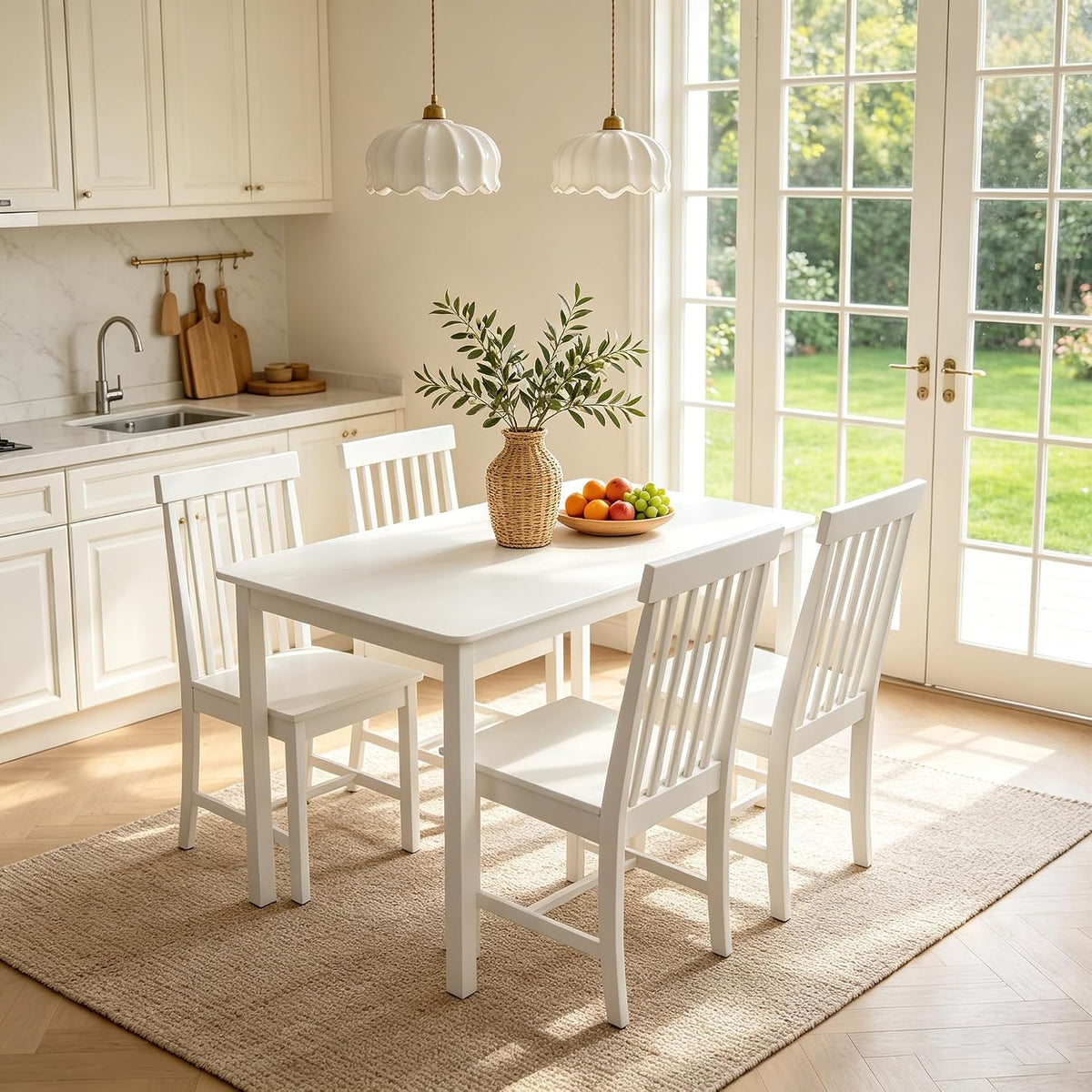 DUHOME 5-Piece Solid Wood Dining Table Set for 4, Farmhouse Kitchen Table Chairs Set of 4,Table and 4 Chairs Set for Small Space&Apartment, Dining Room, Breakfast Nook,White
