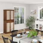 72" Kitchen Pantry Cabinet with Rattan Doors, Tall Pantry Storage Cabinet with 4 Adjustable Shelves & Large Central Drawer, Boho Cupboard for Kitchen, Dining Room, Living Room, Walnut