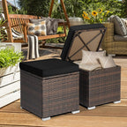 ORALNER 16" Outdoor Ottoman, Set of 2 Wicker Ottoman with Storage, All-Weather Rattan Cube Footstool w/Removable Cushion Covers, Square Foot Rest Seating for Patio, Porch, Deck, Poolside (Black)