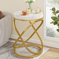 Tribesigns Round End Table with Engineered Wood Tabletop, 26 Inches Round Side Tables Living Room with Double X-Shaped Metal Ring-Cross Legs, Faux Marble Veneer Nightstands for Livingroom Bedroom (1)