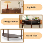 Knocbel Half Moon Console Table with Wave-Pattern Door, Semi-Circle Sofa End Table with 2 Storage Drawers and Bottom Shelf for Entryway Living Room, 31.5" W x 15.75" D x 32.3" H, Brown