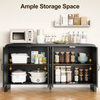 RoyalCraft Buffet Cabinet with Storage Sideboard Accent Farmhouse Credenza with 4 Doors & Shelves Rattan 59" Media Console Boho Coffee Bar Table for Living Room Kitchen Dining Room Hallway