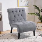 AVAWING Armless Tufted Velvet Accent Chair with Wood Legs, Grey | Soft fade & pill-resistant velvet; ergonomic tufted cushion; non-slip rubber wood legs; for living room bedroom office, grey