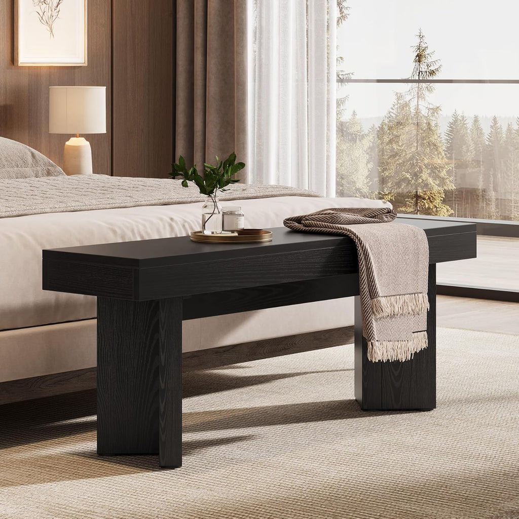 Tribesigns Wooden Entryway Bench, 47" Farmhouse Indoor End of Bed Bench, Long Dining Benches Seat for Bedroom, Dining Room, Hallway, Foyer (Black)