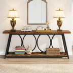 Tribesigns 70.9 inch Extra Long Console Table, Industrial Sofa Table Behind Couch with 2 Tier Storage Shelf, Narrow Entryway Hallway Accent Table for Living Room, Rustic Brown
