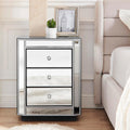 IKIFLY Mirrored Nightstand with 3 Drawers, Silver End Table with Pearl Lines, Accent Side Table for Living Room, Bedroom and Office